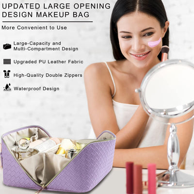 Sac cosmétique de voyage, trousse de beauté en cuir PU, grande trousse de maquillage