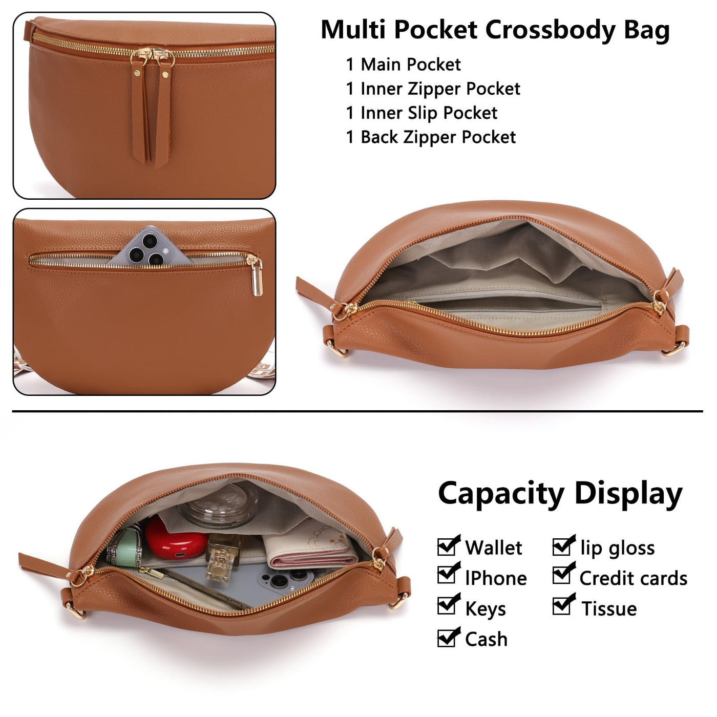 Large fanny pack vegan leather shoulder bag crossbody bag stylish belt bag with wide strap