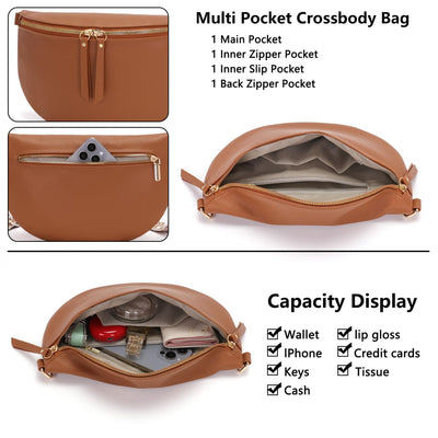 Large fanny pack vegan leather shoulder bag crossbody bag stylish belt bag with wide strap