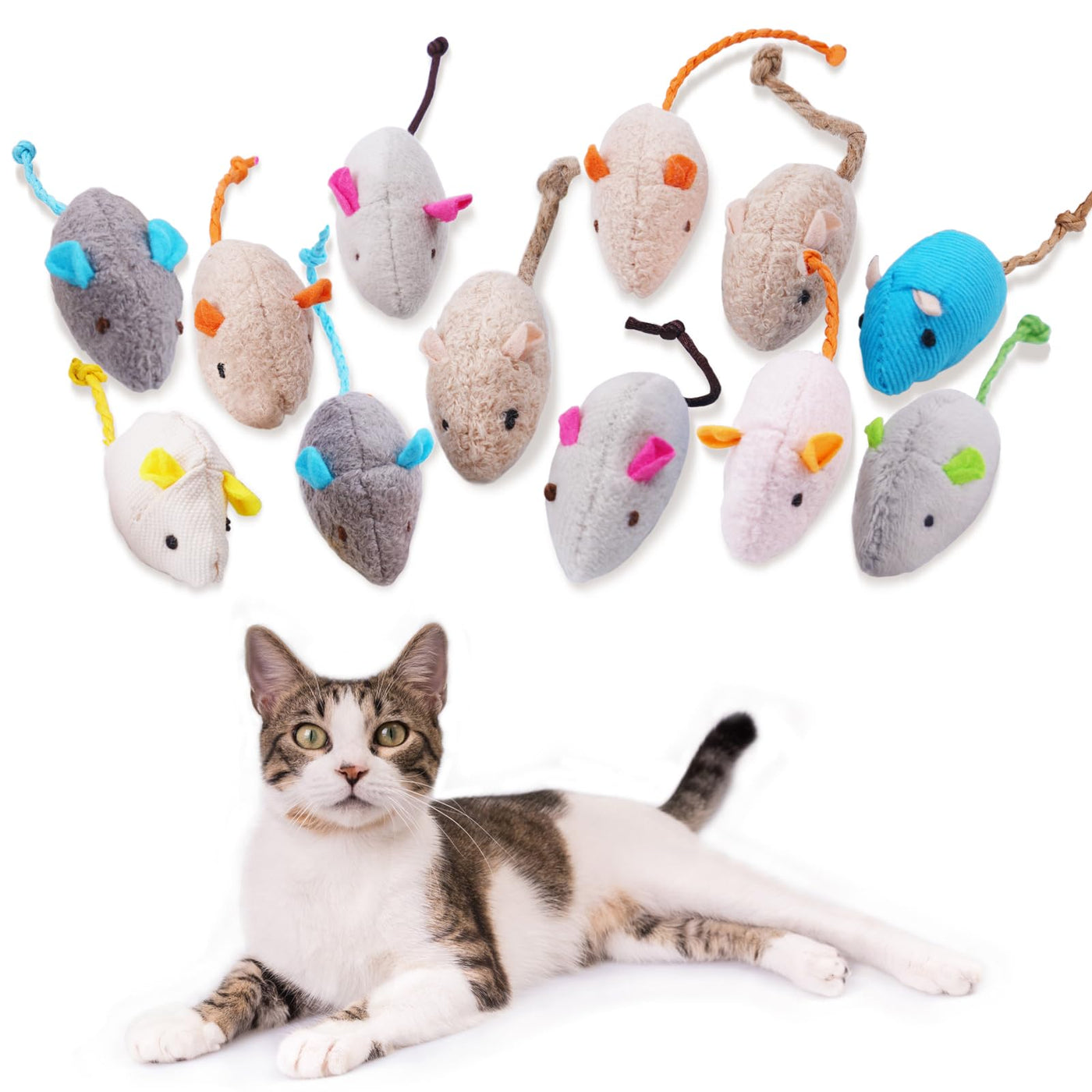 Cat toy mouse, 12  pieces plush mouse with catnip, interactive cat toy for cats and kittens