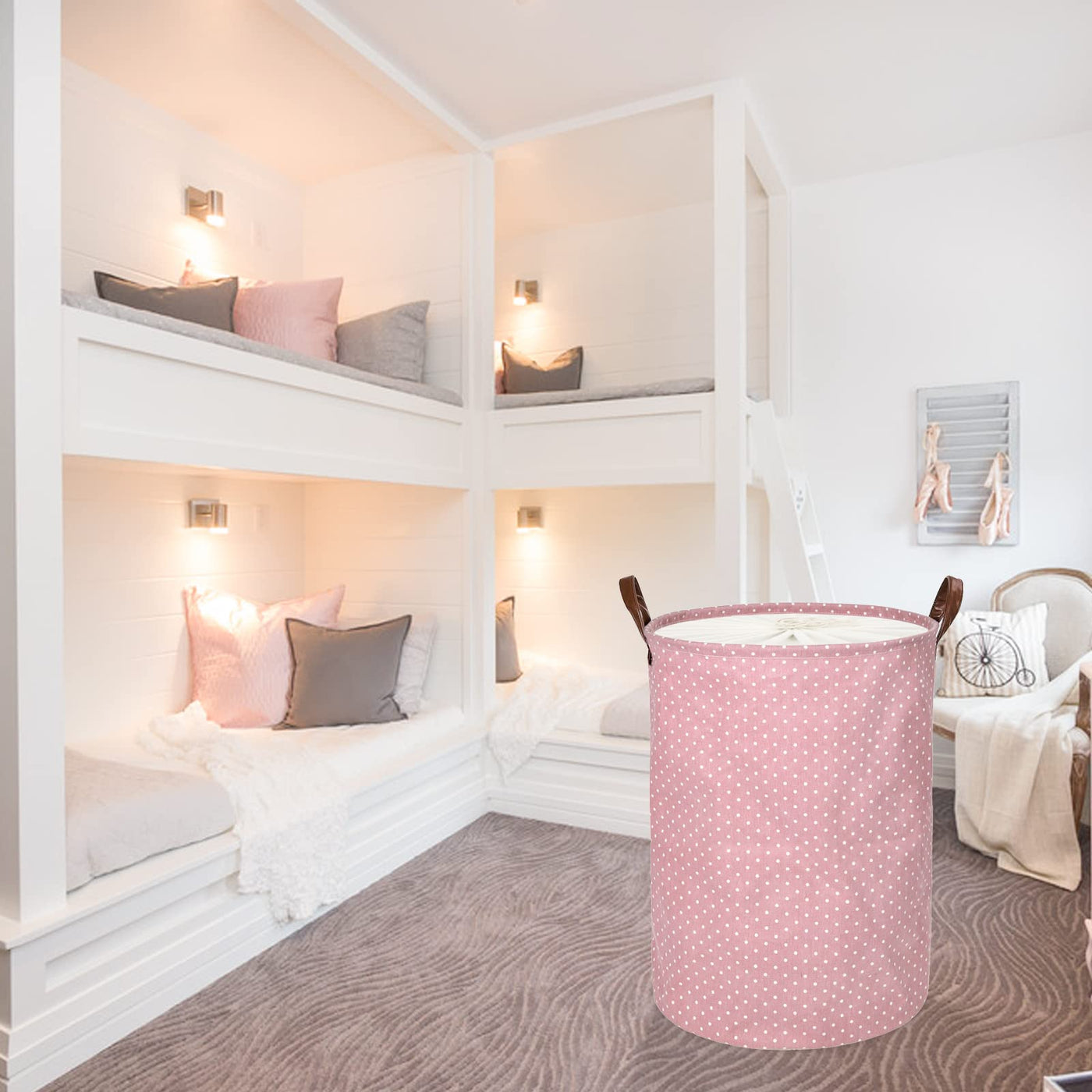 Paniers à Linge de Rangement Ronds Pliables, Coton