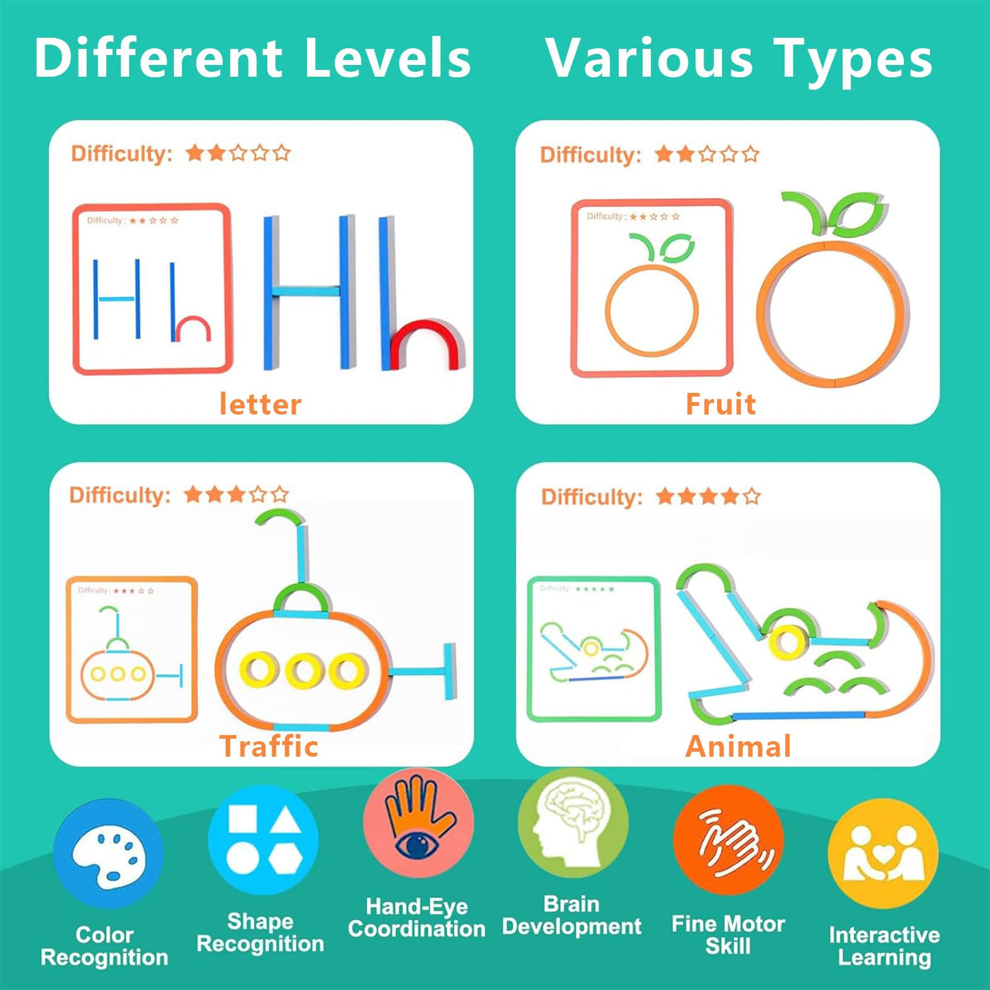 Pièces et anneaux de puzzle en bois, jeu d'association de formes, puzzle en bois pour enfants