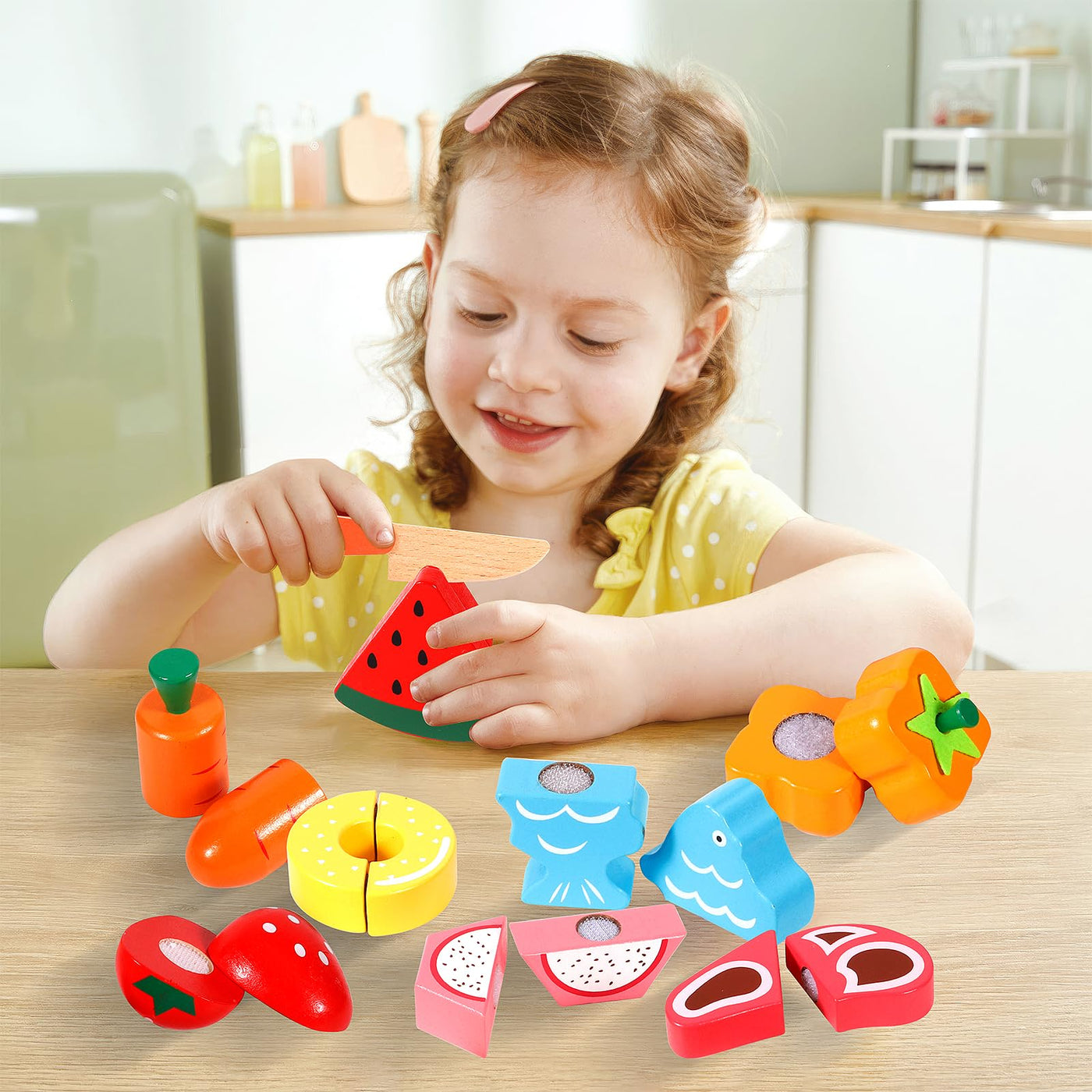 Accessoires de cuisine pour enfants en bois, accessoires de cuisine pour enfants, jouets de cuisine en bois avec connexion Velcro