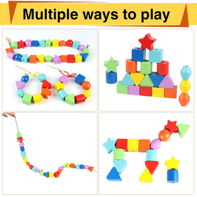 42 STK beads for stringing Beads threading game First rainbow wooden beads Wooden toy Motor activity toy