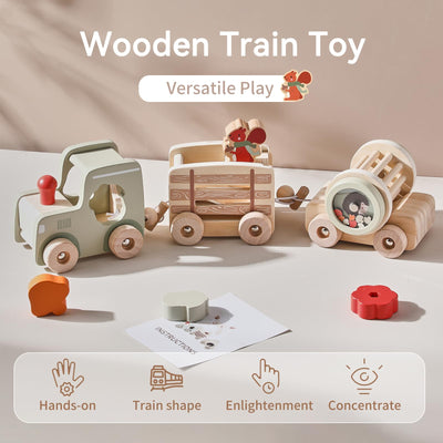 Home Kombinierte Zug Holzspielzeug für Kinder Holzeisenbahn Spielzeug Set mit Blöcken und Rasseln Geeignet für 1 Jahr alte Kinder