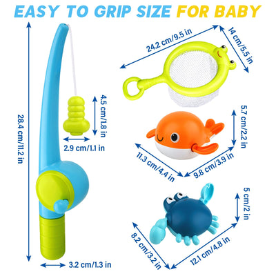 Bath toy, fishing game with 4 pieces of wind-up bath toy, fishing net, floating pool bathtub toy