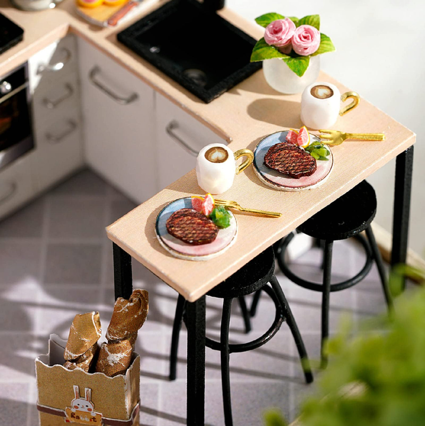 Maison de Poupée Miniature DIY pour les débutants à la Construction, Maison de Poupée Miniature à Construire Soi-même, Kit de Maisons Miniatures avec Outils, Ensemble d'artisanat Maison en Bois, Cuisine