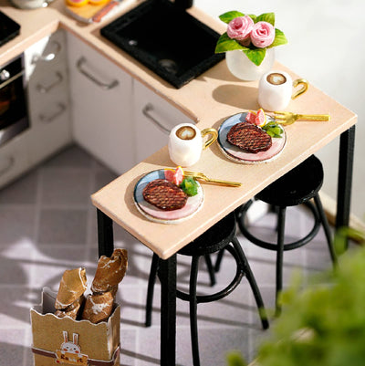 Maison de Poupée Miniature DIY pour les débutants à la Construction, Maison de Poupée Miniature à Construire Soi-même, Kit de Maisons Miniatures avec Outils, Ensemble d'artisanat Maison en Bois, Cuisine