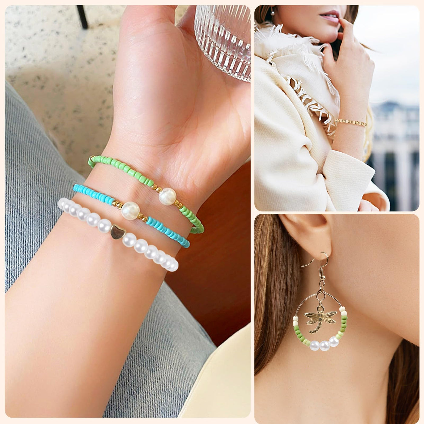 Perles pour Bracelets, Perles de Verre de Style Boho pour Enfiler