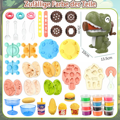 Accessoires de Pâte à Modeler 42 Pièces avec 12 Boîtes de Pâte à Modeler, Machine à Pâtes Dino, Pâte pour enfants, Ensemble d'Argile de Dinosaure, Outil de Pétrissage de Jouets de Dinosaure pour Enfants, Pétrissage à partir de 3 Ans