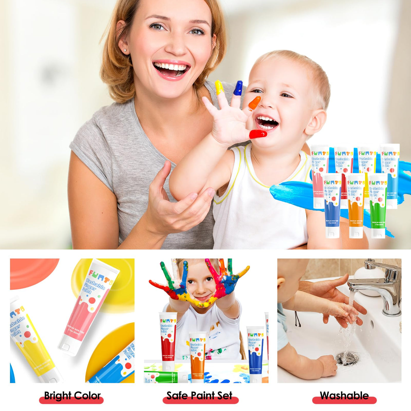 Set de peinture au doigt lavable, peinture au doigt non toxique pour les fournitures d'art pour enfants