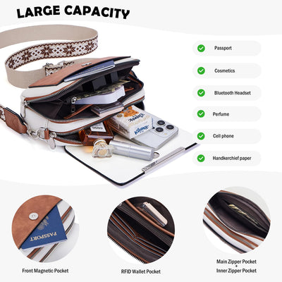 Handy Umhängetasche, Vegan Leder Crossbody Bag Umhängetasche mit verstellbarem abnehmbarem breitem Riemen