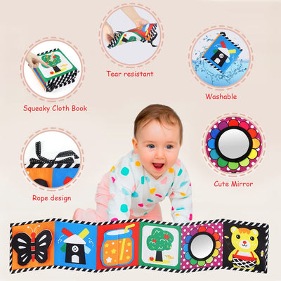 Book baby toys, Contrast cards baby book baby cloth book, Feel book baby, Double-sided soft cloth book with mirror