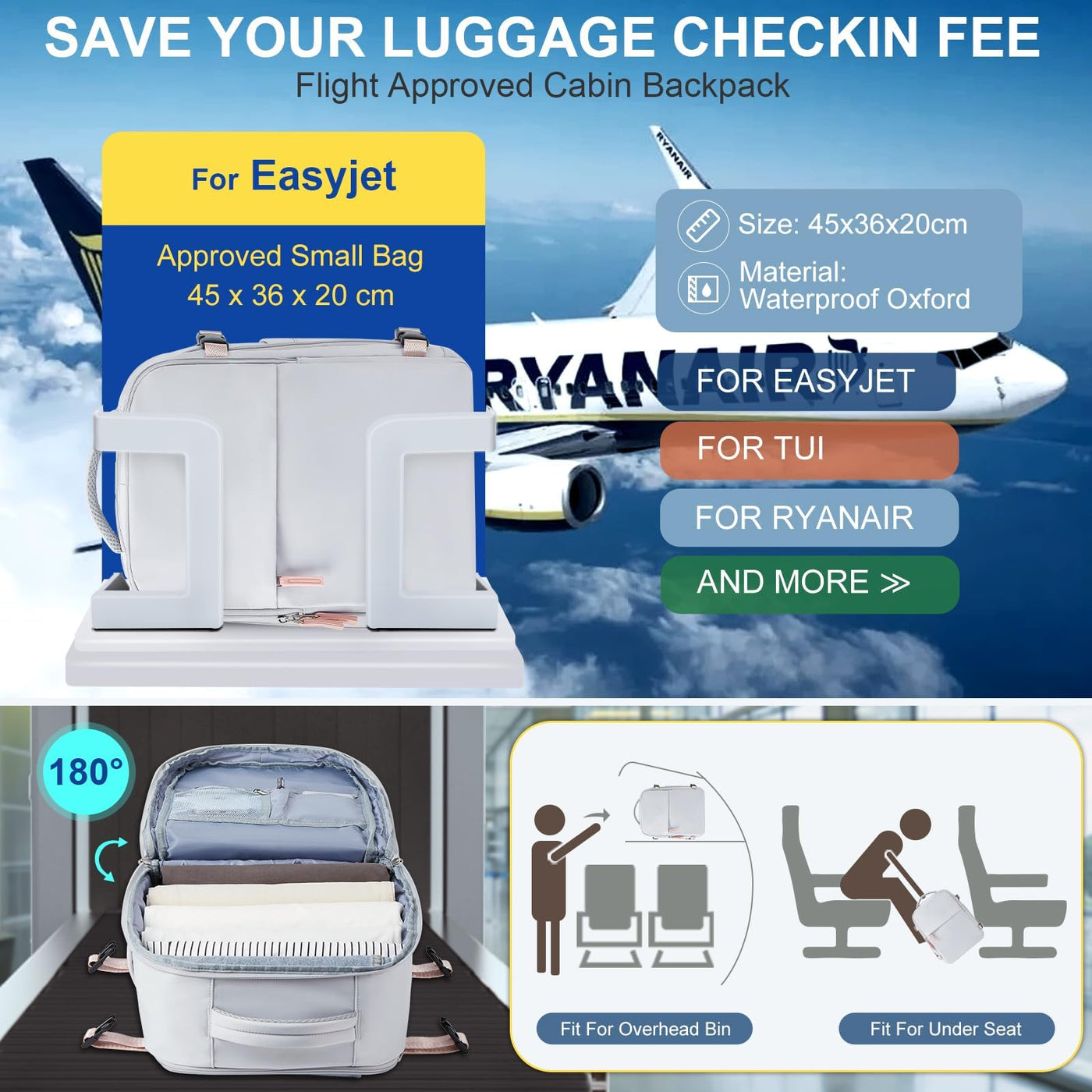 Sac à dos de voyage pour bagage à main d'avion sac à dos pour bagage à main d'avion ordinateur portable étanche