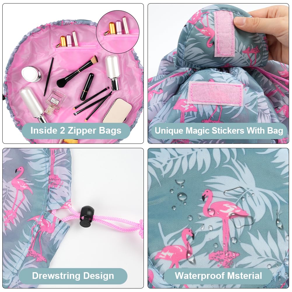 Large Capacity Make Up Bag With Cord, Portable Travel Makeup Bag