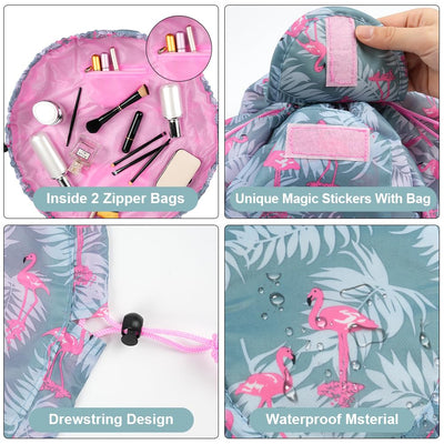 Large Capacity Make Up Bag With Cord, Portable Travel Makeup Bag