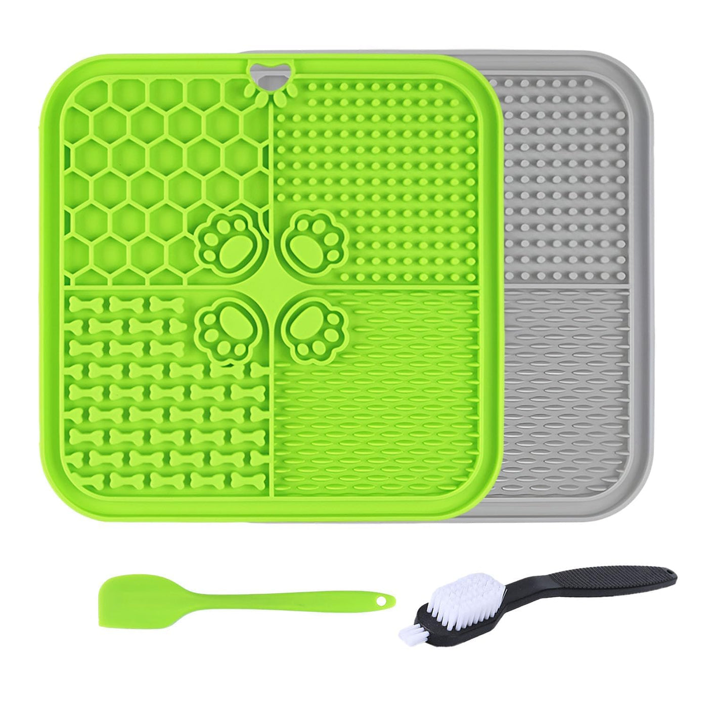 Tapis de léchage pour chiens avec ventouses, vert et gris, mangeoire lente en silicone pour soulager l'anxiété des chiens, jouet alimentaire pour chiens, durable et antidérapant, idéal pour les chiots et les animaux de compagnie.