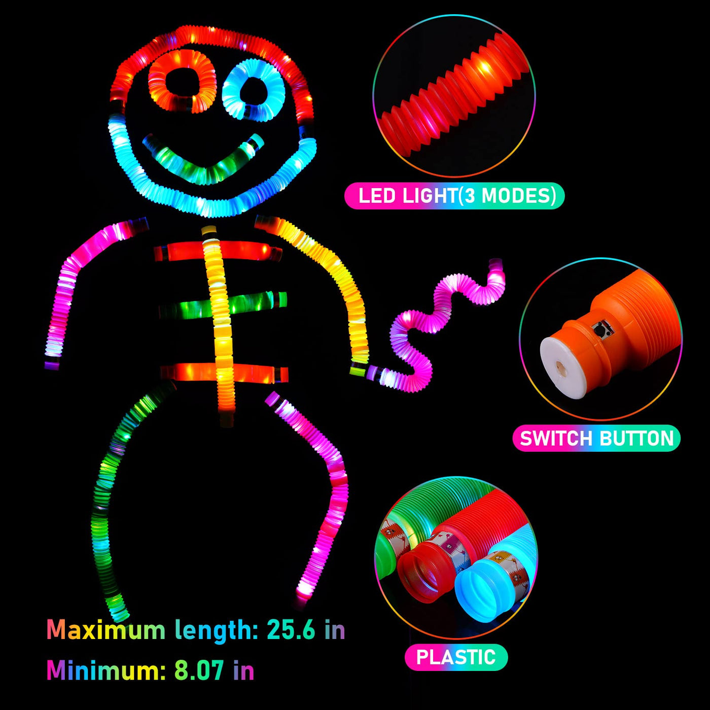 6 tubes à éclater lumineux Jouet sensoriel pour la motricité fine des enfants