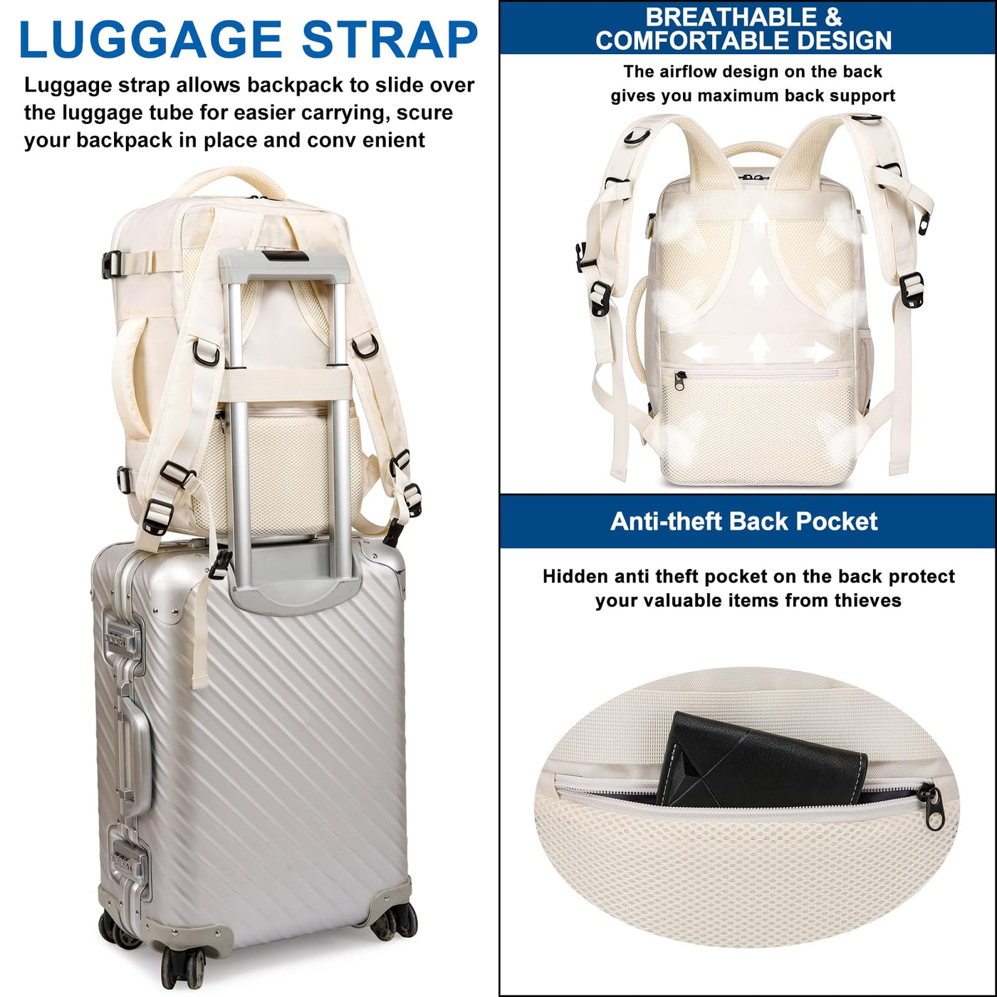 Hand luggage backpack with separate one-inch computer compartment