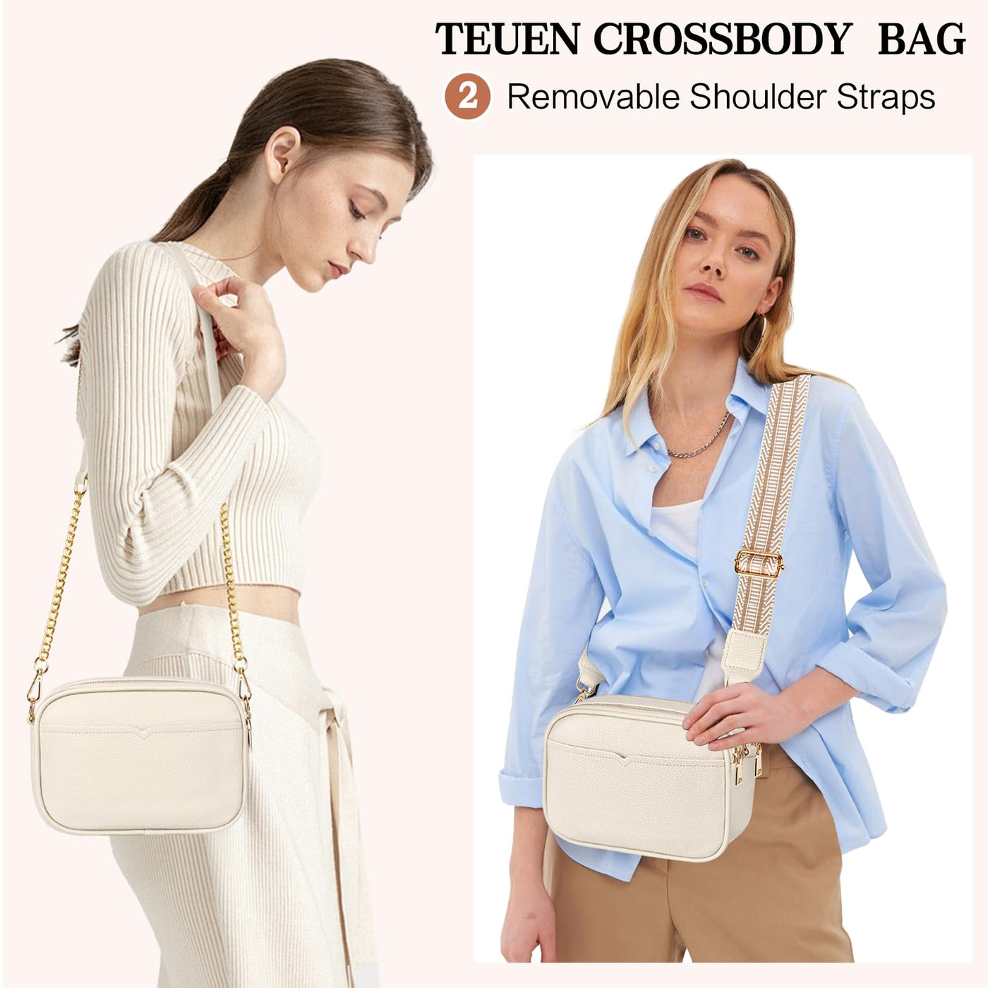 Small crossbody bag Elegant shoulder bag with 2 detachable wide shoulder straps