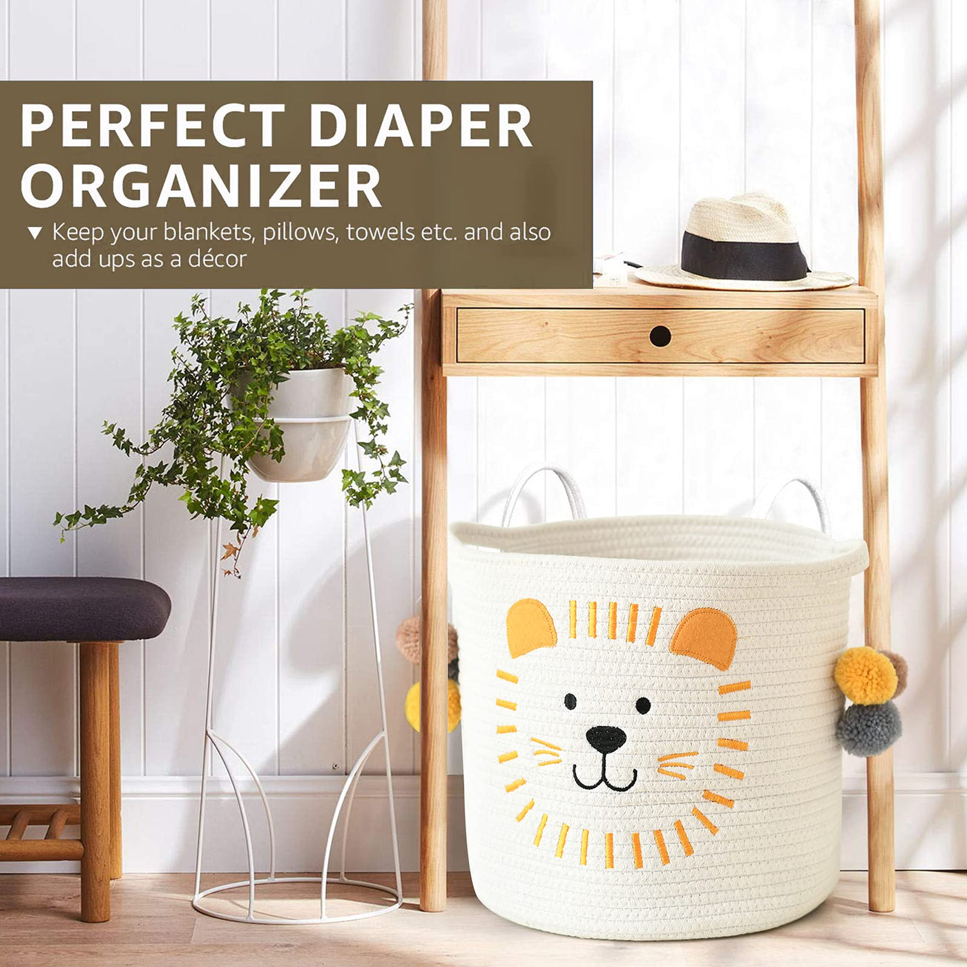 Cotton rope storage baskets with handles, storage basket for babies