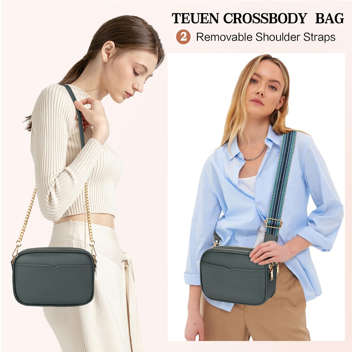 Small crossbody bag Elegant shoulder bag with 2 detachable wide shoulder straps