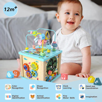 Cube de motricité Jouet de motricité 5 en 1 Jouet pour bébé avec boucle de motricité Centre d'activités pour bébé