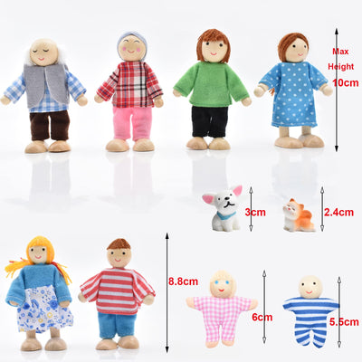 Maison de Poupée en Bois Poupées Famille Sertie de Figurines de Maison de Poupée pour Chat et Chien pour Faire Semblant d'Accessoires de Maison de Poupée Cadeau
