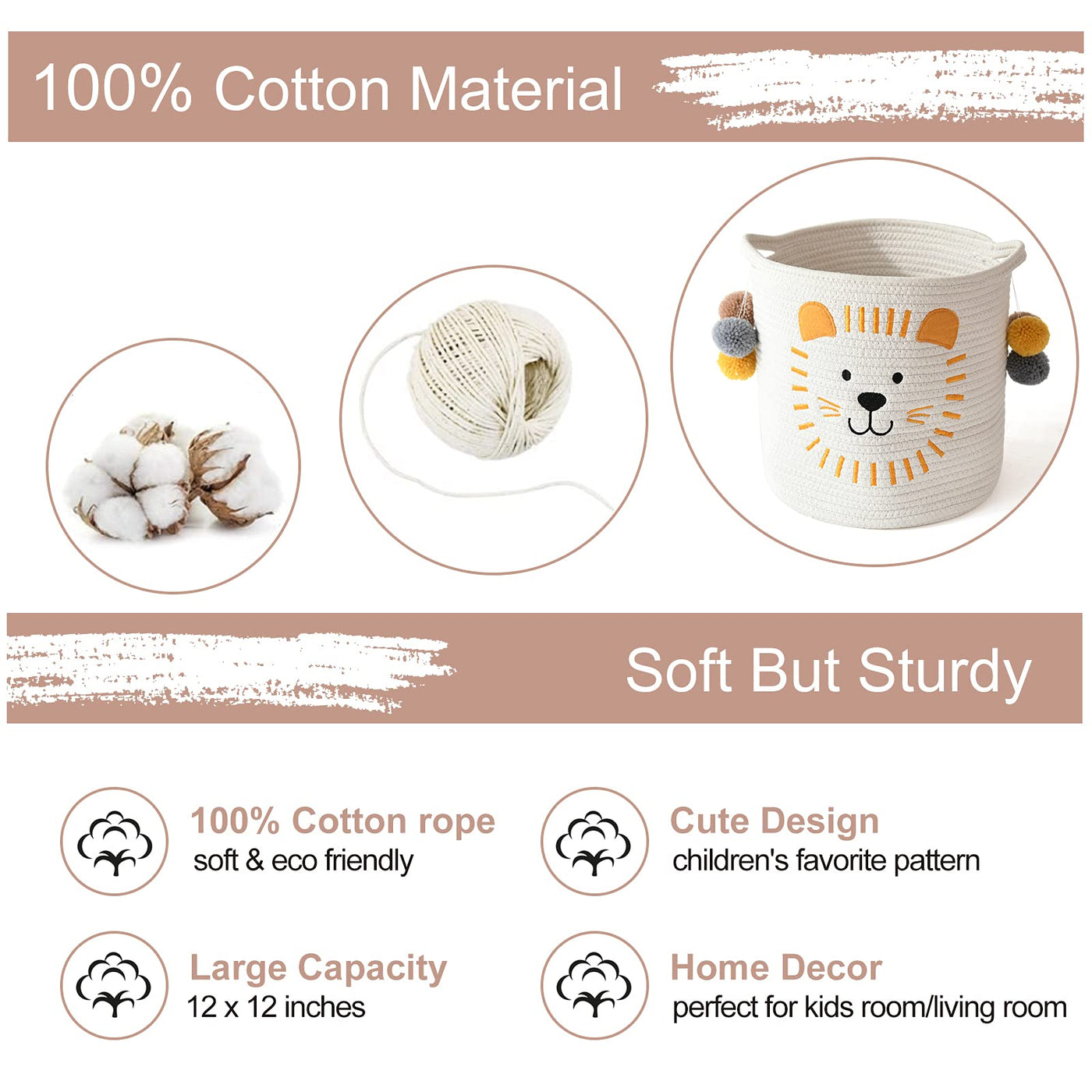 Cotton rope storage baskets with handles, storage basket for babies