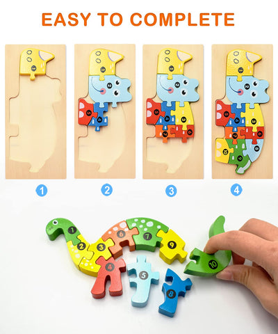 Wooden puzzle for toddlers with 4 animal patterns, learning educational toy