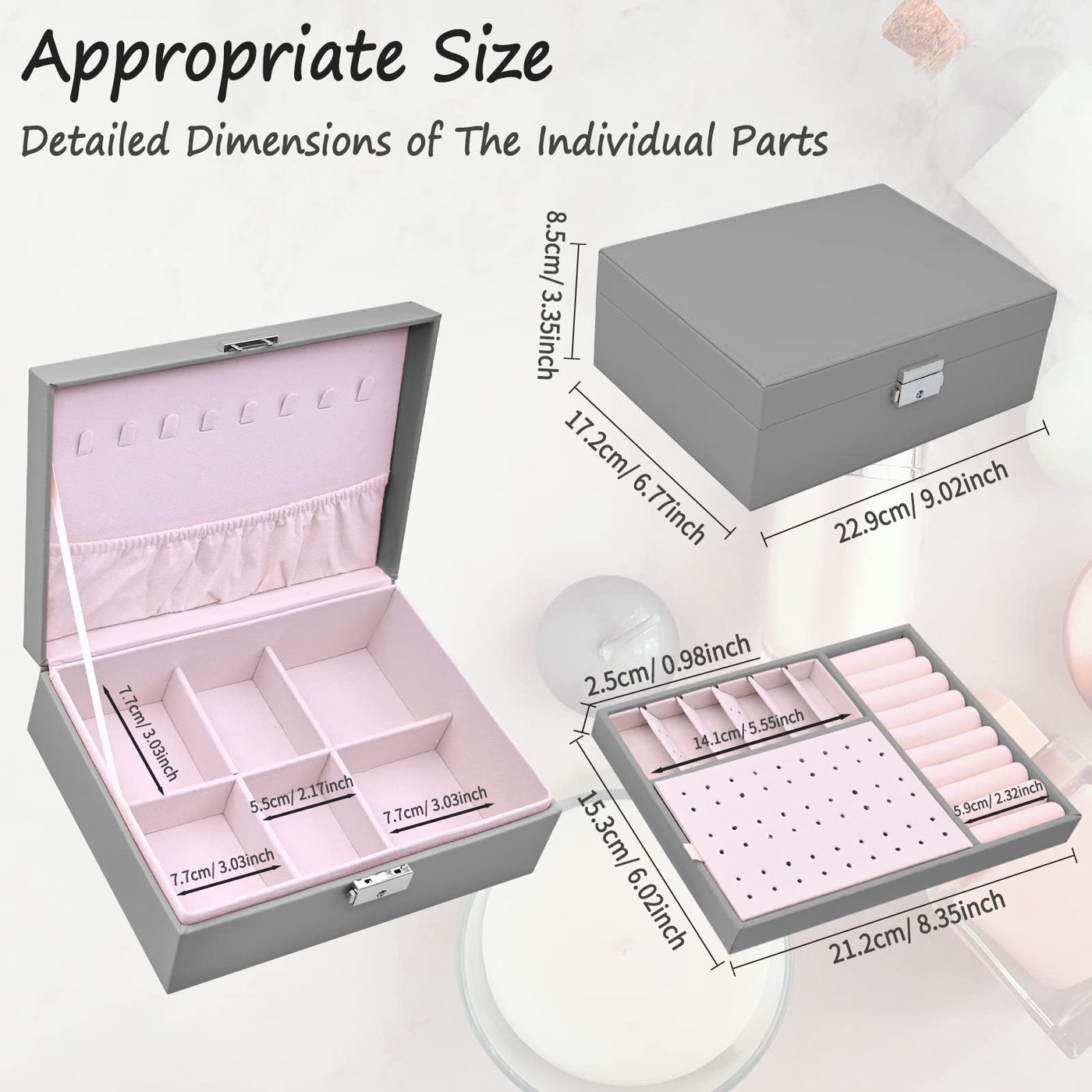 Jewelry box 2 layers pu-leather jewelry storage Portable lockable travel jewelry box