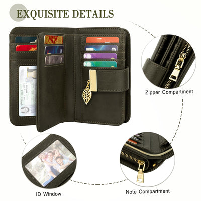 Leather wallet purse wallet many compartments wallet with RFID protection 18 card slots wallets with zipper chain and lanyard