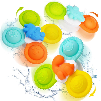 Suction cup toy baby, 3 pieces silicone baby bath toy with rotating suction cup, fidget spinner sensory toy