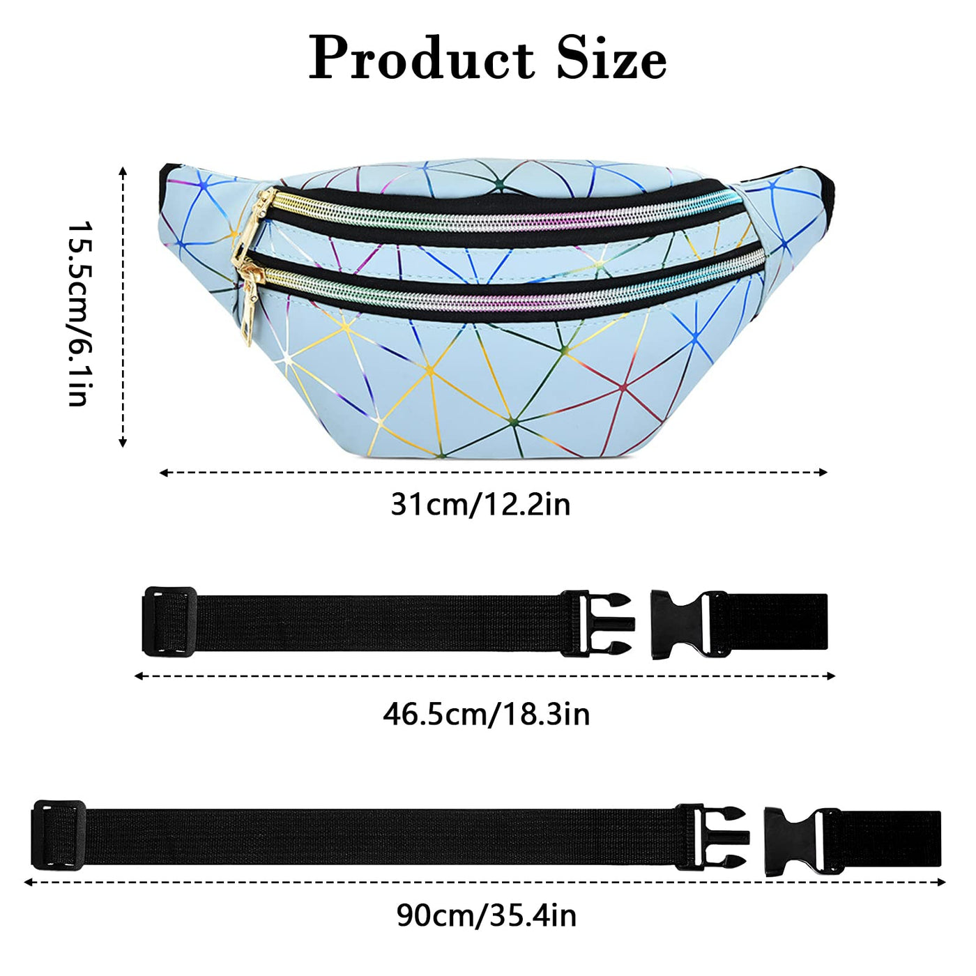 2 Fanny pack Stylish belt bag Waist bag Waterproof PU leather with 3 zipper cell phone pocket Adjustable strap Shoulder bag