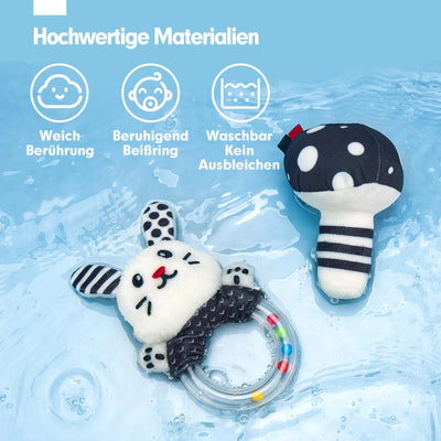 Ensemble de jouets d'apprentissage à contraste pour bébé, livre sensoriel en tissu et jouet suspendu pour chariot de bébé