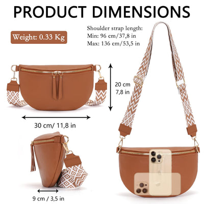 Large fanny pack vegan leather shoulder bag crossbody bag stylish belt bag with wide strap