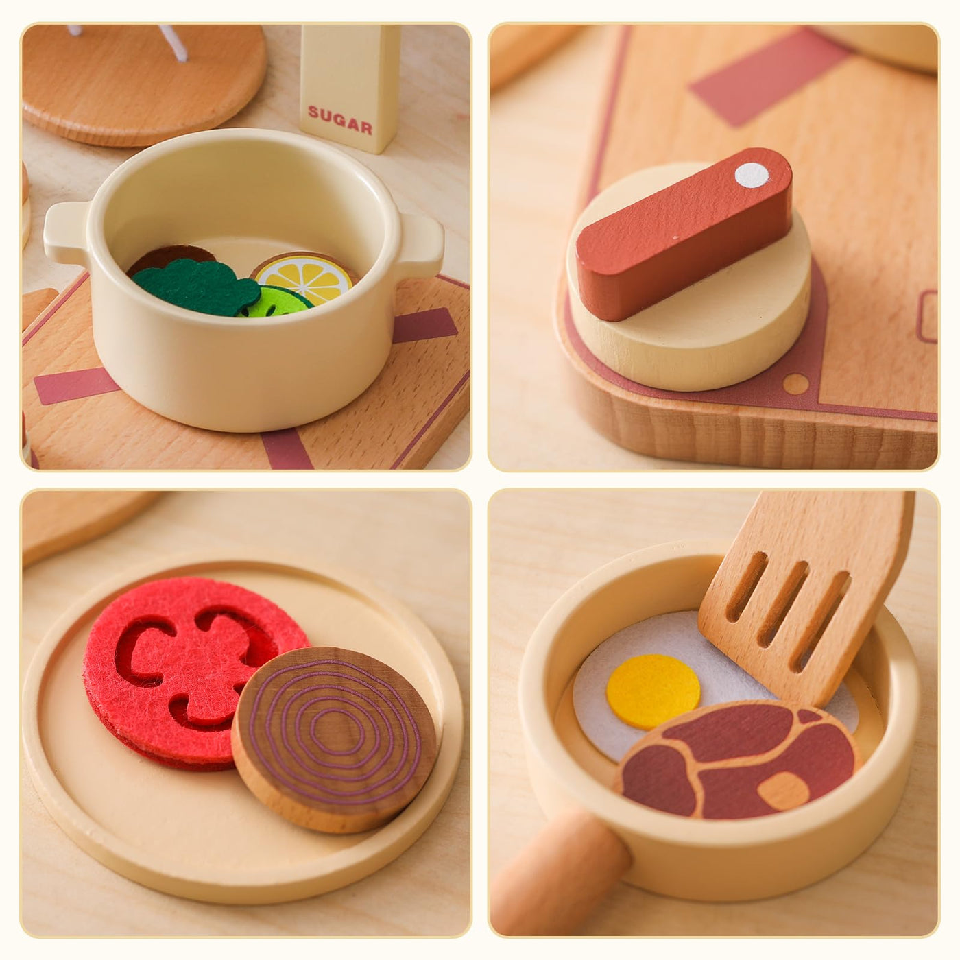 Topfset und Geschirr für die Spielküche, Kinderküchenzubehör aus Holz