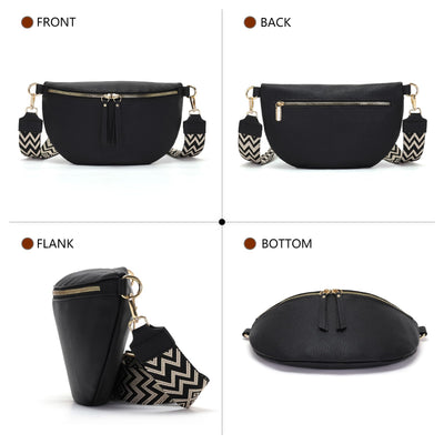 Grand sac banane en cuir végétal sac à bandoulière sac à bandoulière stylisé avec une large sangle