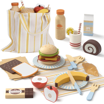 Accessoires de cuisine pour enfants en bois, accessoires de cuisine avec dessert aux fruits, jouet, jouet de pique-nique avec connexion Velcro, jouet en bois