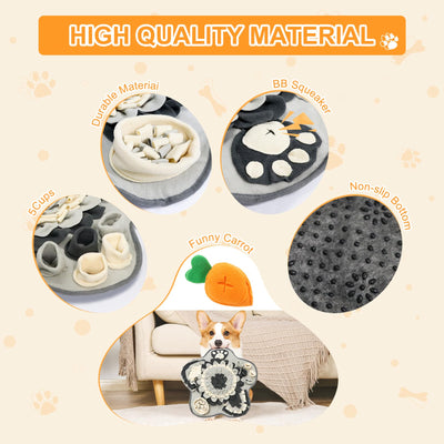 Tapis de reniflage pour chiens et chats - Tapis d'entraînement lavable en forme de fleur pour animaux de petite et moyenne taille avec jouet en forme de carotte