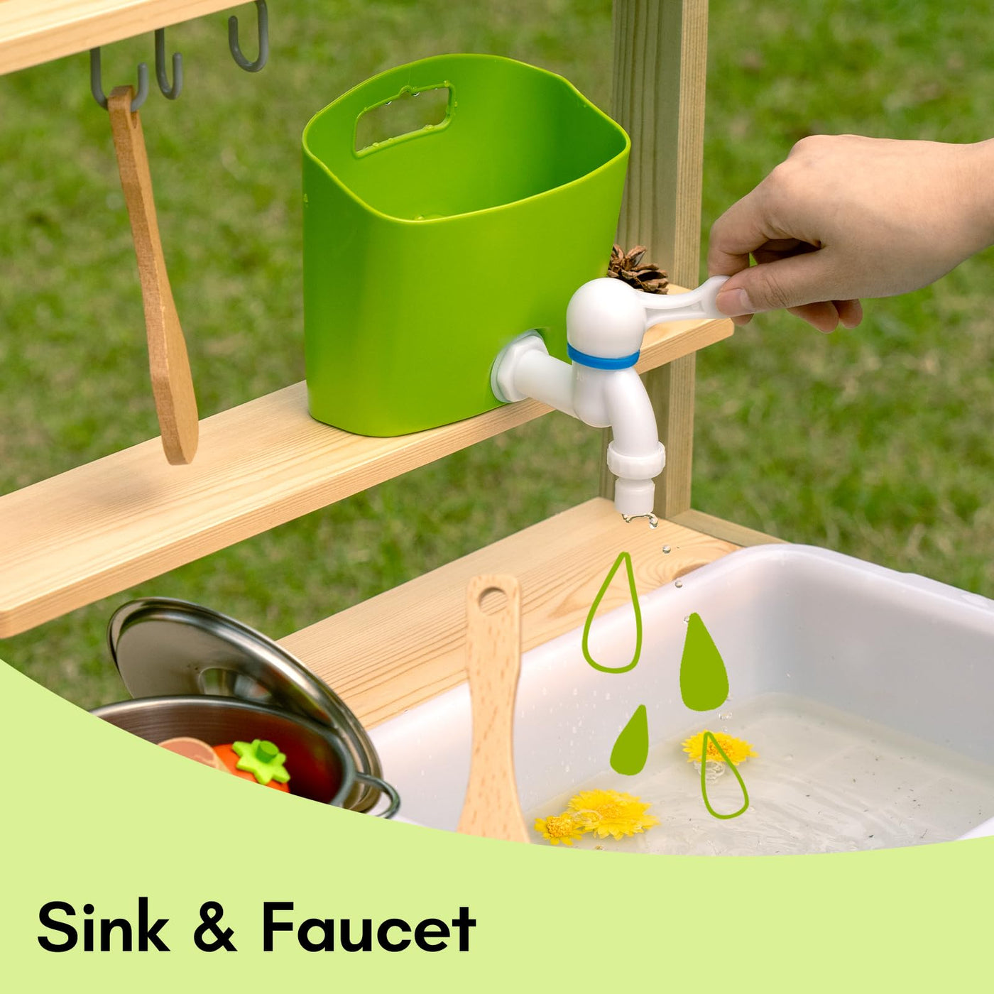 ensemble de Cuisine de Jeu de Jouets en Bois d'Extérieur pour Enfants de Cuisine de boue pour Garçons et Filles Âgés de 3 à 8 Ans, Activités Intérieures et Extérieures avec évier d'eau Version mise à jour