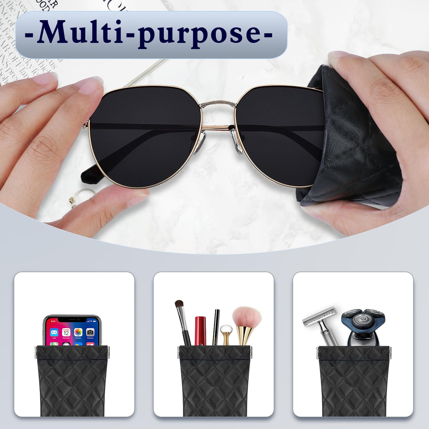 Soft leather spectacle case, portable squeeze top sunglasses case