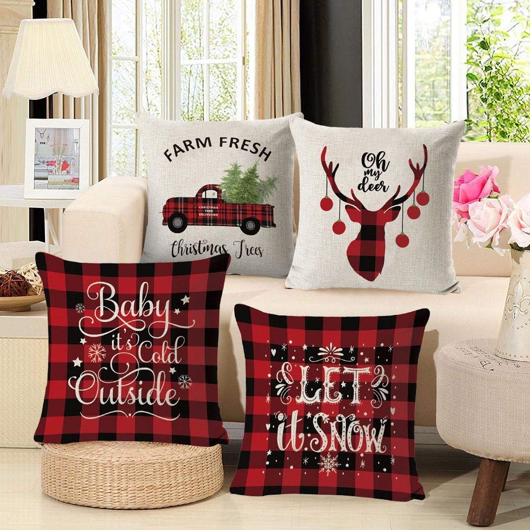 Christmas cushion cover 4 pieces, winter decorative cushion