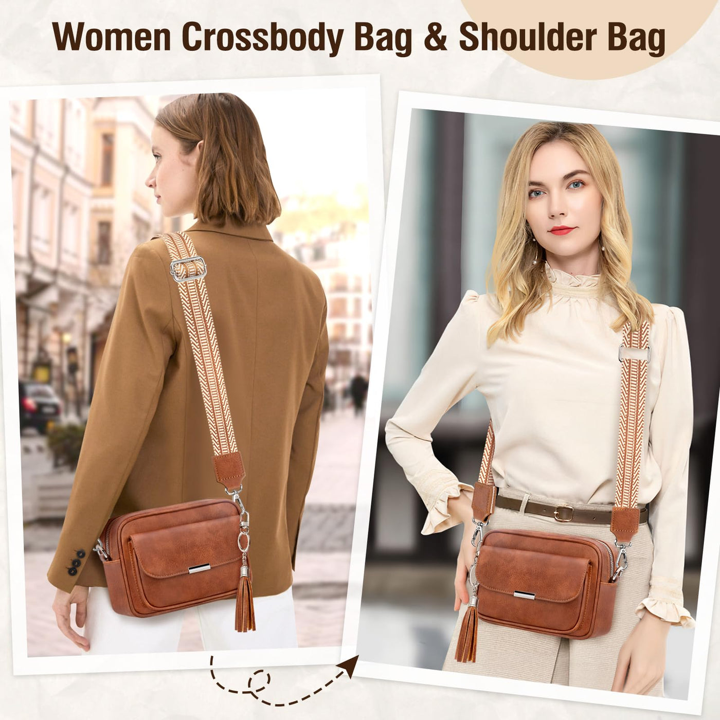 Crossbody Tasche Leder Umhängetasche Medium Handtasche mit breitem Riemen Verstellbare Umhängetasche mit Fransen für Reisen 