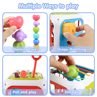 Baby sensory toy with colorful cube, shape sorting stacking toy motor skills learning gift