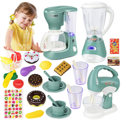 Set de Jeux de Cuisine Pour Enfants, Jouet pour Enfants à partir de 3 Ans, Accessoires de Cuisine de Jeu avec Machine à Café, Mixeur, Mixeur, Jouet de Cuisine, Jeu de Rôle