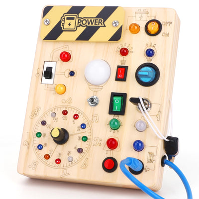 Busy Board Activity Board jouet en bois Avec 10 interrupteurs et 23 lumières LED Jouet sensoriel Jouet d'activité motrice pour bébés