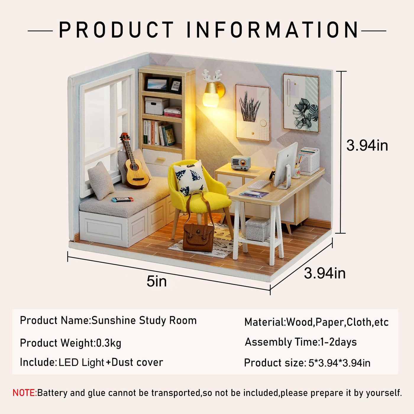 Kit Maison de Poupée Miniature-Modèle Créatif en Bois avec Éclairage LED et Cache-poussière