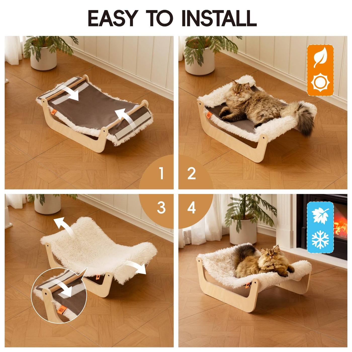 Lit pour Chat, Hamac Moelleux, Hamac pour Chat en bois, Adapté aux Chats, Chiens, Lapins, Chatons et Petits animaux