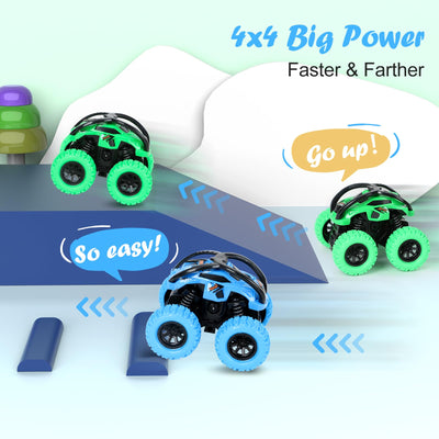 Pack de 2 Monster Truck Voiture à Remonter Jouet pour Enfants, Rétraction par Friction, Véhicule à Inertie à Rotation à 360°, Jouet de Voiture pour Bébé Enfants à partir de 3 Ans